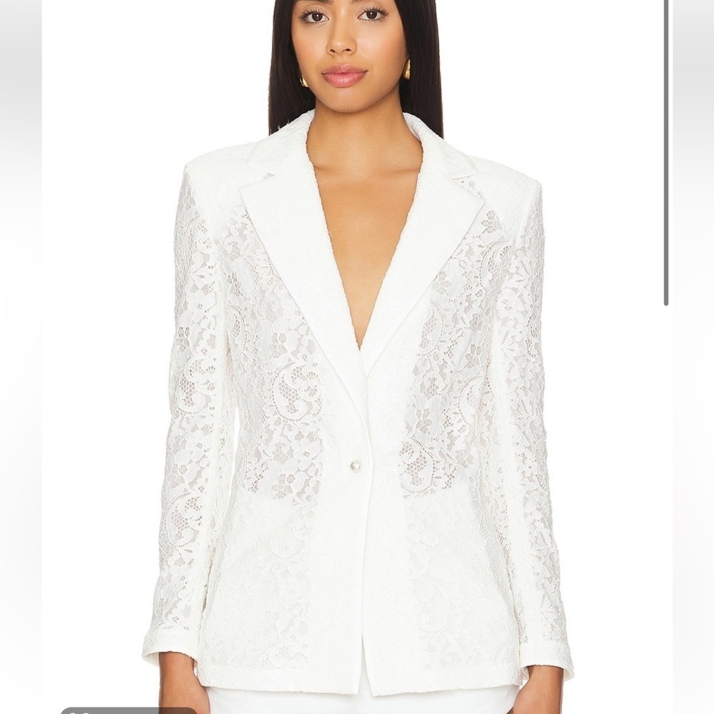 Alice + Olivia JUDITH SHEER LACE SHAWL COLLAR BLAZER Off White 4 NWT